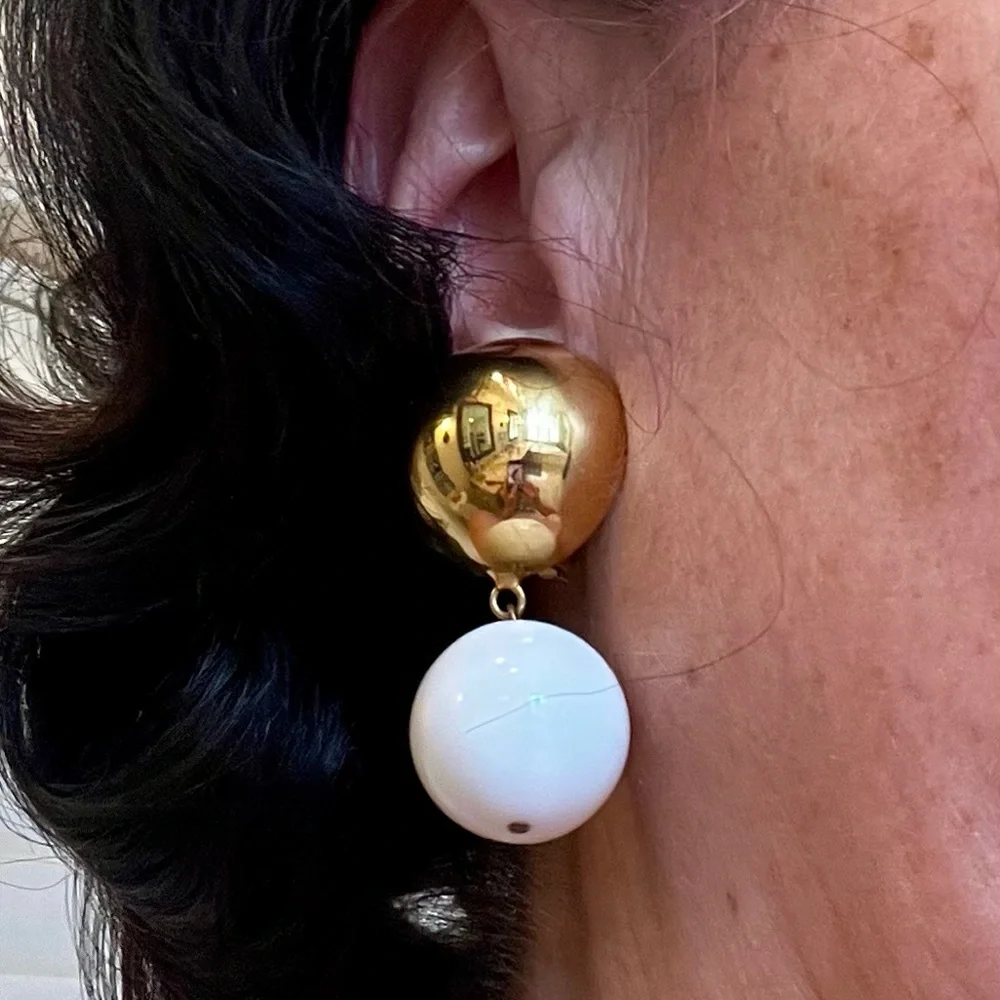 Vintage Gold and White Statement Earrings - Picture 14 of 16